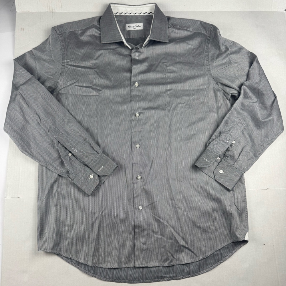 Robert Graham Gray long sleeve Dress Shirt for Men neck size 17.5